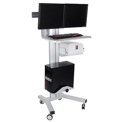 2 Monitor Stand Mobile Cart Computer Desk Tradeshow Office Height Adjust Shelf - Trend Times Toy Stores