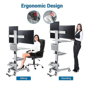 2 Monitor Stand Mobile Cart Computer Desk Tradeshow Office Height Adjust Shelf - Trend Times Toy Stores