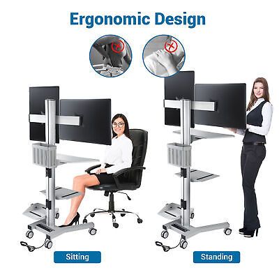 2 Monitor Stand Mobile Cart Computer Desk Tradeshow Office Height Adjust Shelf - Trend Times Toy Stores
