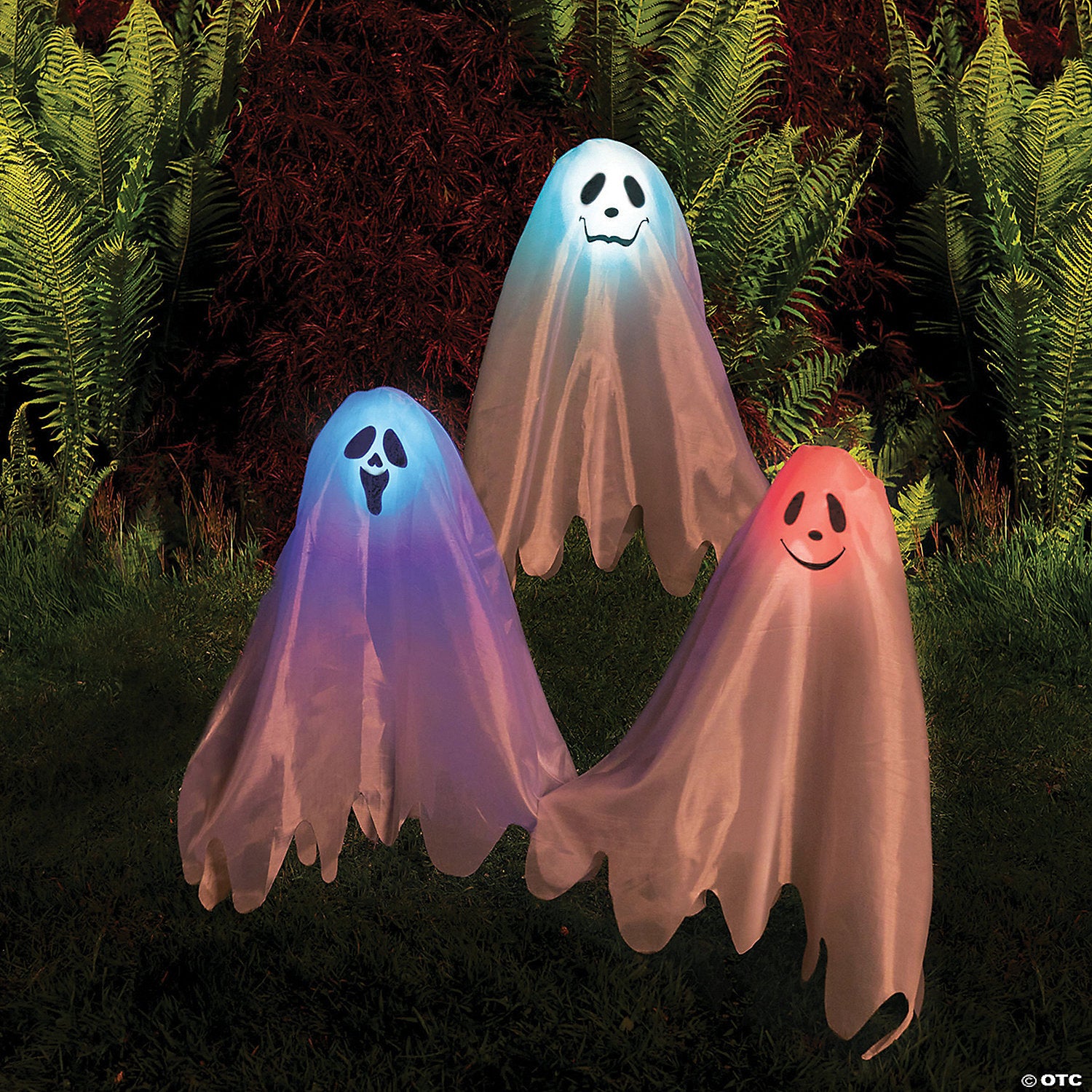 color changing ghosts on posts halloween yard decoration 3 pc ~fw91696-a02