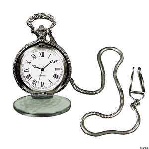 silvertone pocket watch with chain~bb337