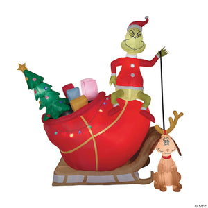 144 blow up inflatable grinch with sled outdoor yard decoration~ss19836g