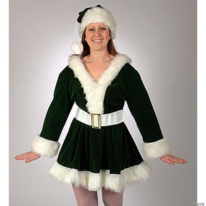 adult women& 8217 s green velvet perky pixie mrs clause dress costume large~ae7204glg