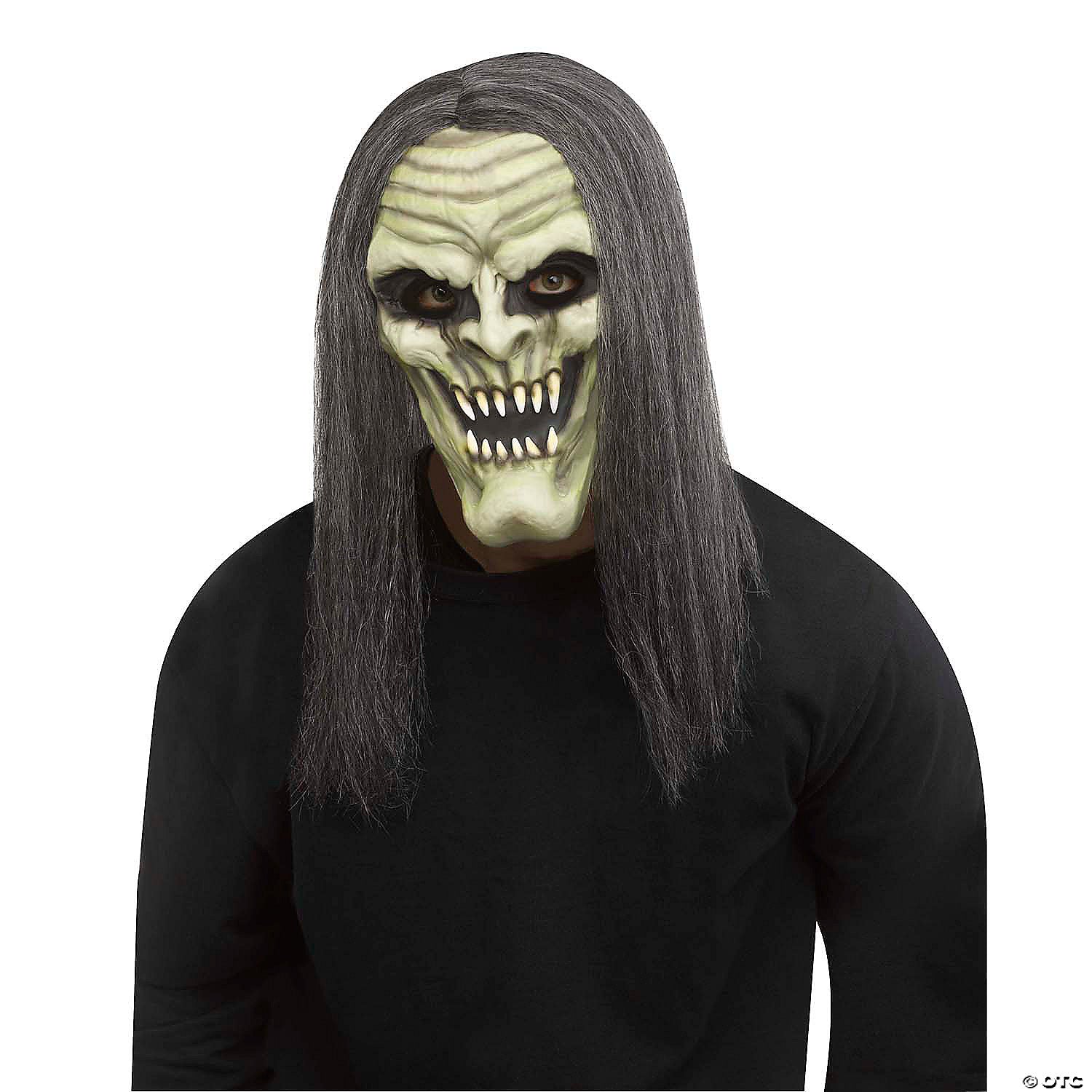 adults green demon vampire full mask with gray hair one size~fw93262g