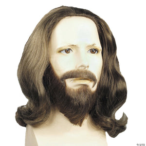 men s human hair deluxe biblical wig & beard set light brown~lw794ltbn