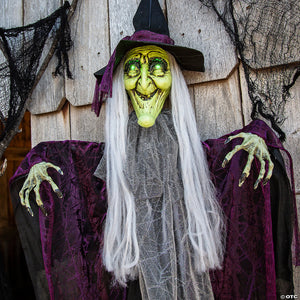 4 ft hanging animated witch with green eyes halloween decoration~atc00020-a03