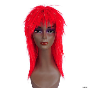 long straight shag wig with tinsel red~lw245rd