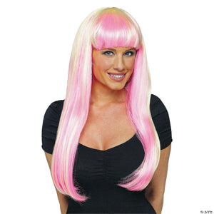 adults pink & blonde natural n neon wig~fw92421npb