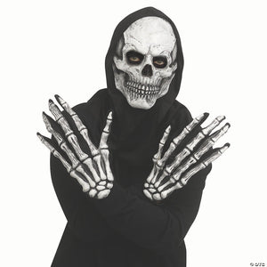 adults grey skull mask with hood & long fingered gloves one size~fw93584gy
