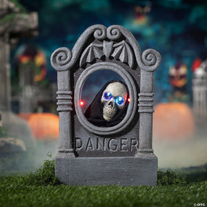 22& 8221 gray tombstone with light up moving skeleton head halloween decoration~atc00023-a02
