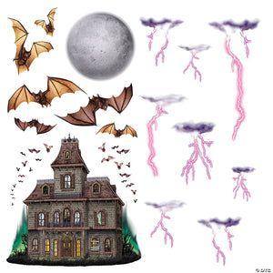 haunted house night sky plastic wall accents~bg00906