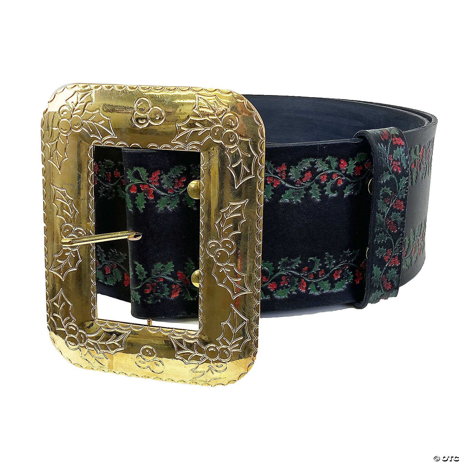 deluxe leather embossed santa belt with cast buckle~ae9969