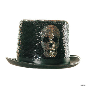 adults silver reversible sequin skull top hat~ur30281os