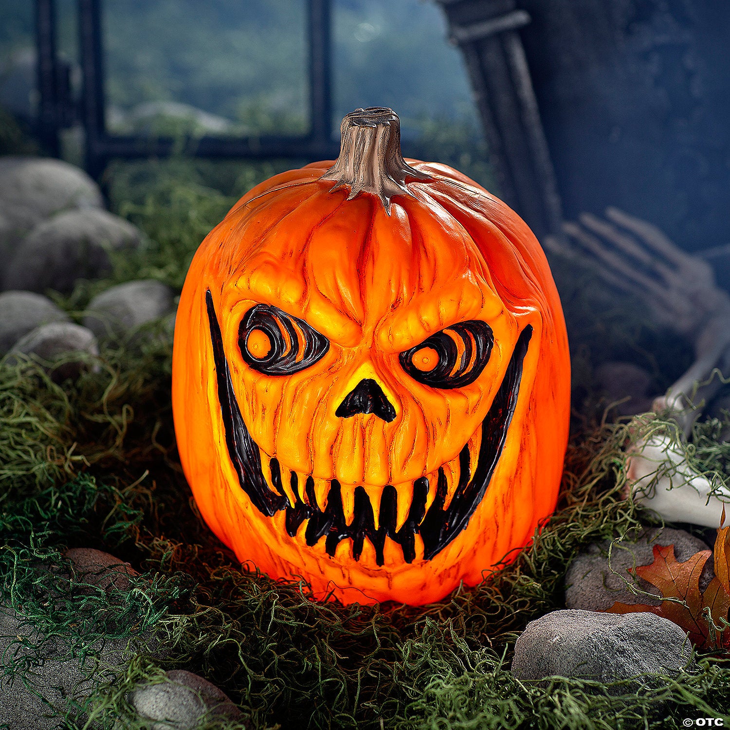 4 light up creepy plastic pumpkin with sound halloween decoration~sew83870-a01