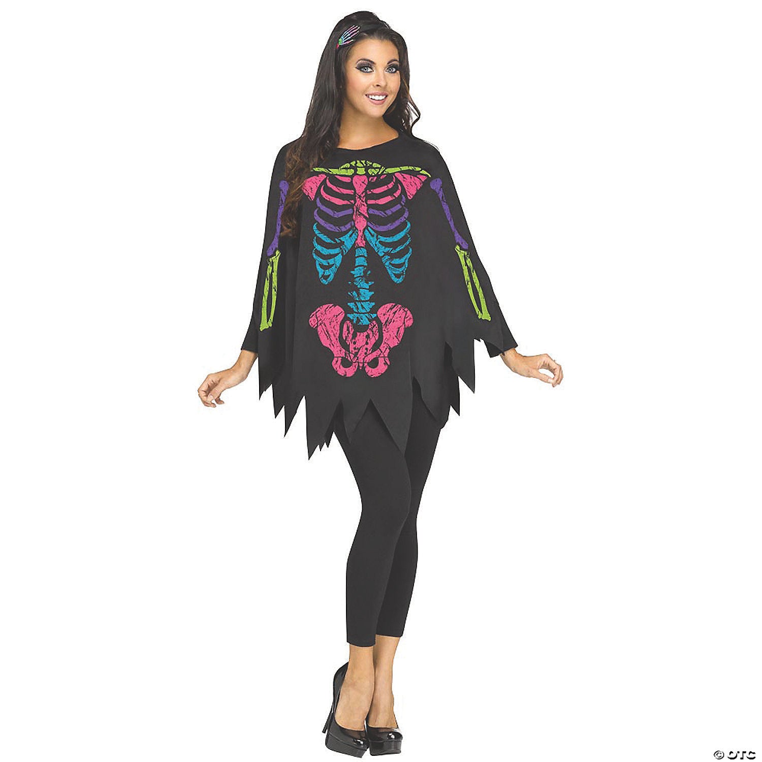 women s colorful skeleton poncho costume~fw90355c