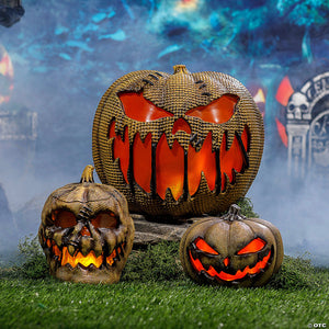 7 animated flaming burlap pumpkin halloween decoration~tt90007-a02