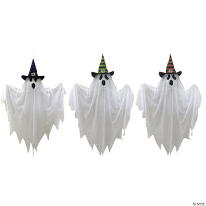 28 hanging ghosts with witch hat decoration set 3 pc ~ss79362