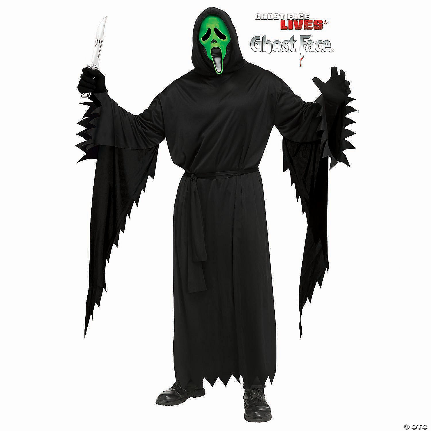 kids ghost face& 174 black robe with green fluorescent mask costume large 12 14~fw138252gl