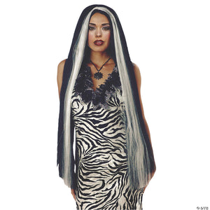 36 adults black with white streaks long wig~mr176014