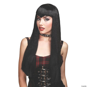 adults black long with bangs vamp wig~mr177182
