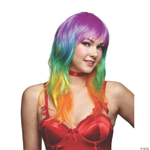 adults multicolor rainbow wig with bangs~mr177549