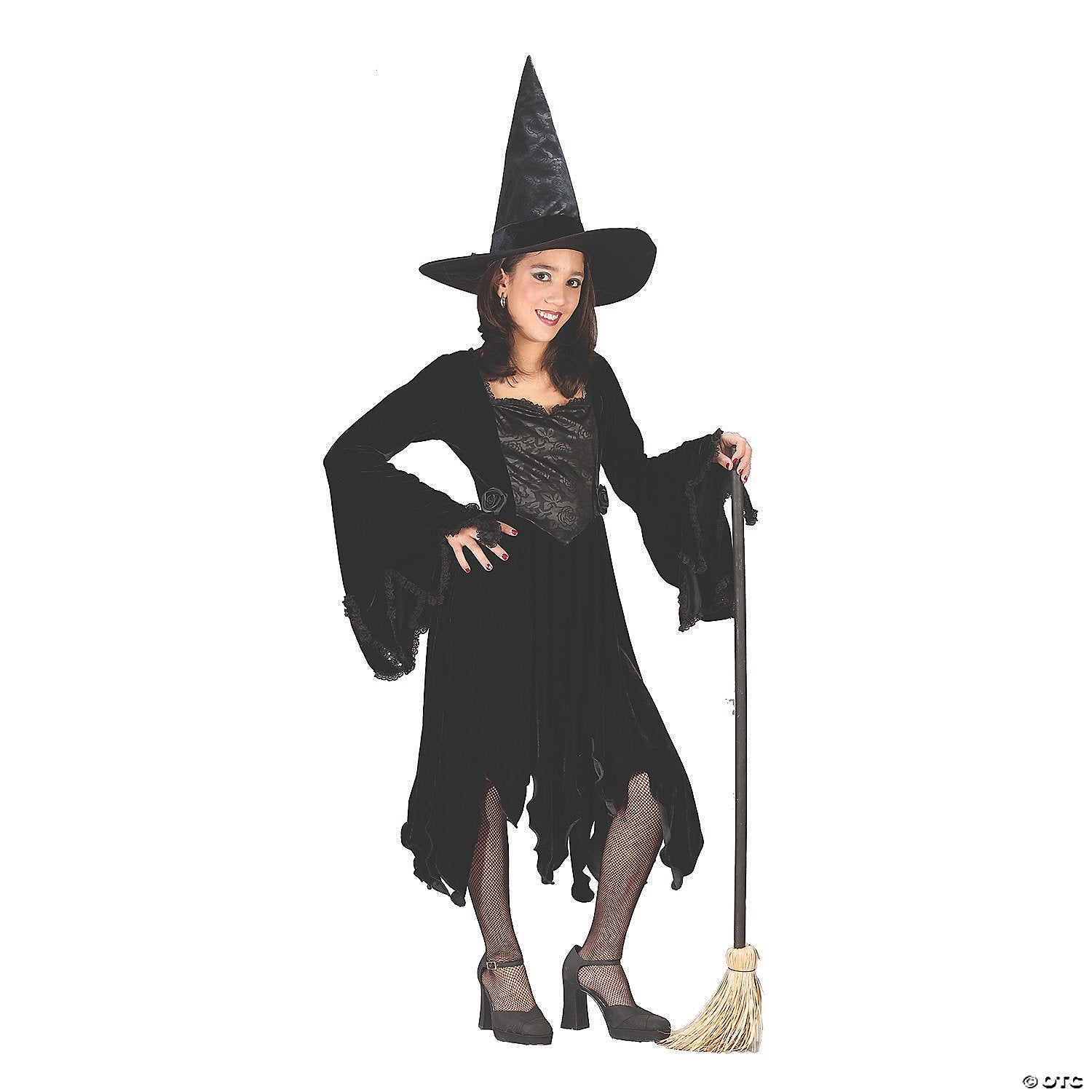 girl& 8217 s black velvet witch costume small~fw5972bksm