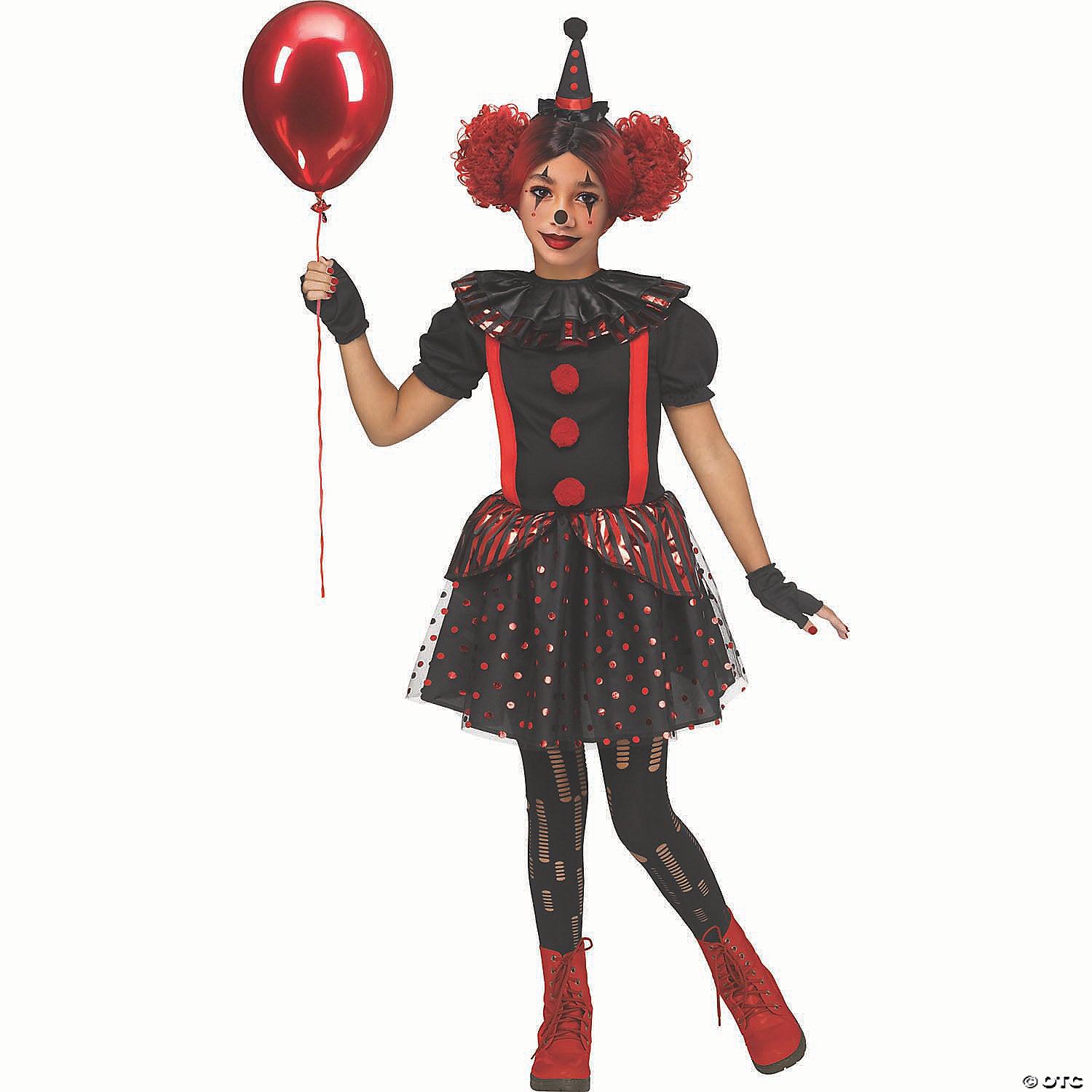 girl& 8217 s black & red chrome polyester clown costume large 12 14~fw127042l