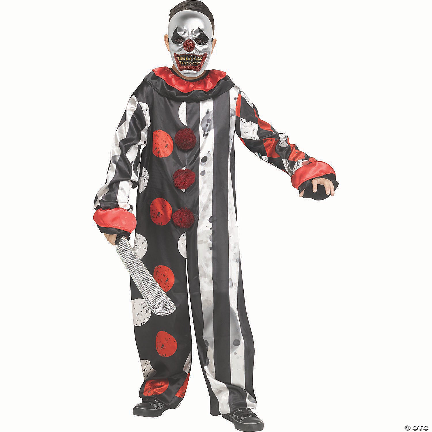 kids black & red polyester clown costume with bling mask large 12 14~fw134152l