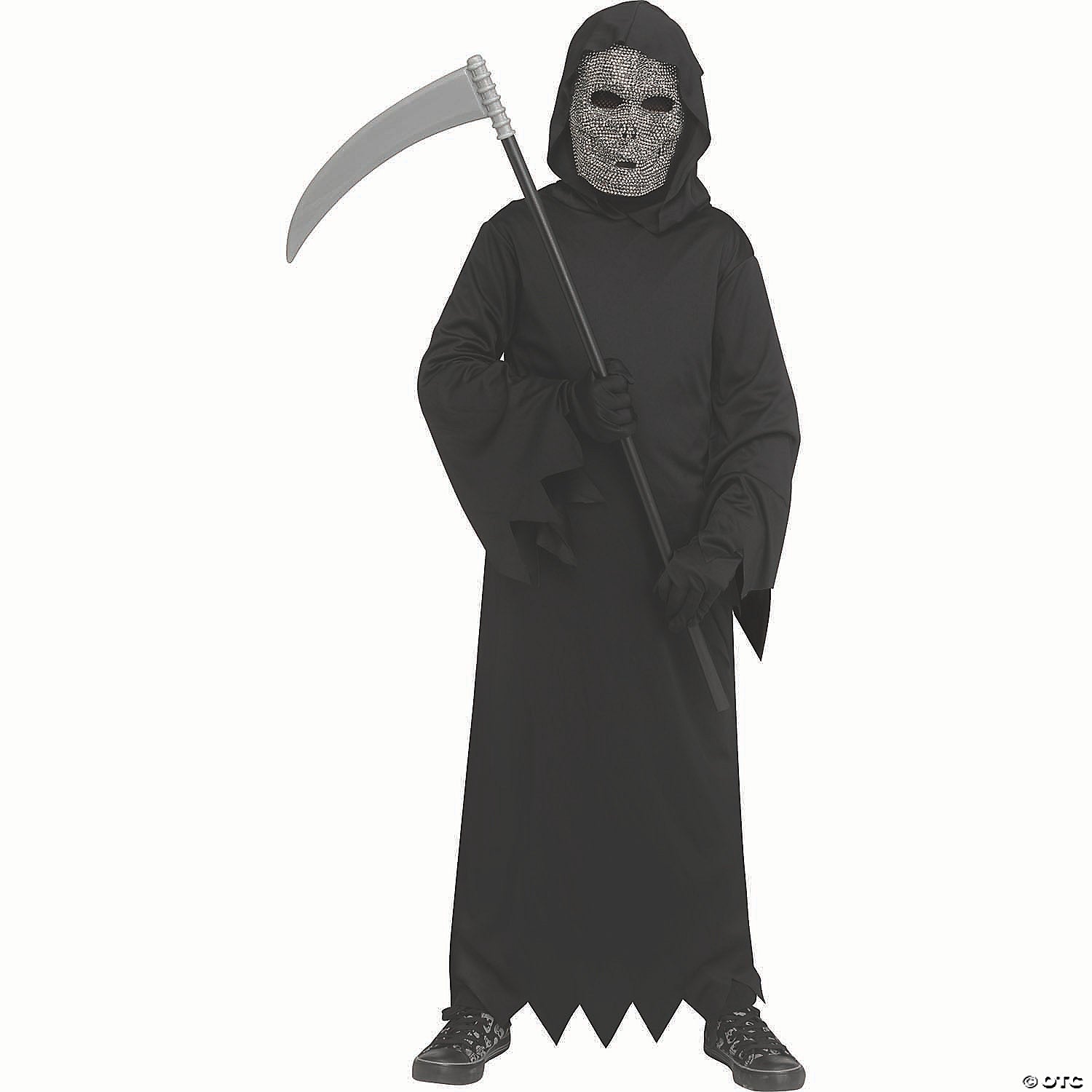 kids black polyester robe with silver rhinestone bling reaper mask costume large 12 14~fw137652l