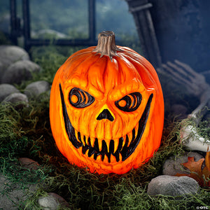4 light up creepy plastic pumpkin with sound halloween decoration~sew83870-a01