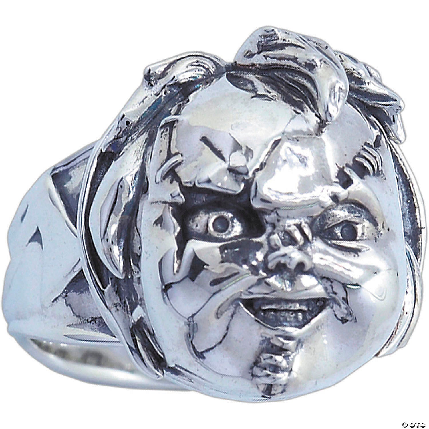 child& 8217 s play& 8482 scarred chucky face sterling silver ring size 10~majakus10110