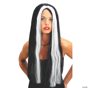 adults black with white streak long wig~mr176004