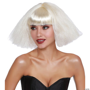 adults white crimped wedge bob wig~rl11721