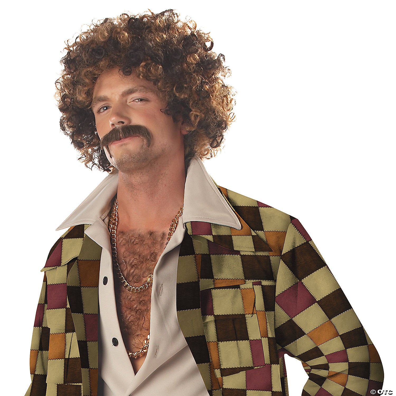 adults disco dirtbag wig & mustache~cc70034