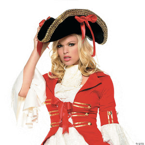 adults black pirate hat with red ribbons~ua2099