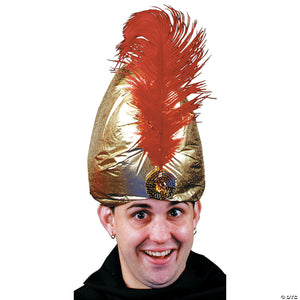 adults deluxe gold turban with red plume~ga21gd