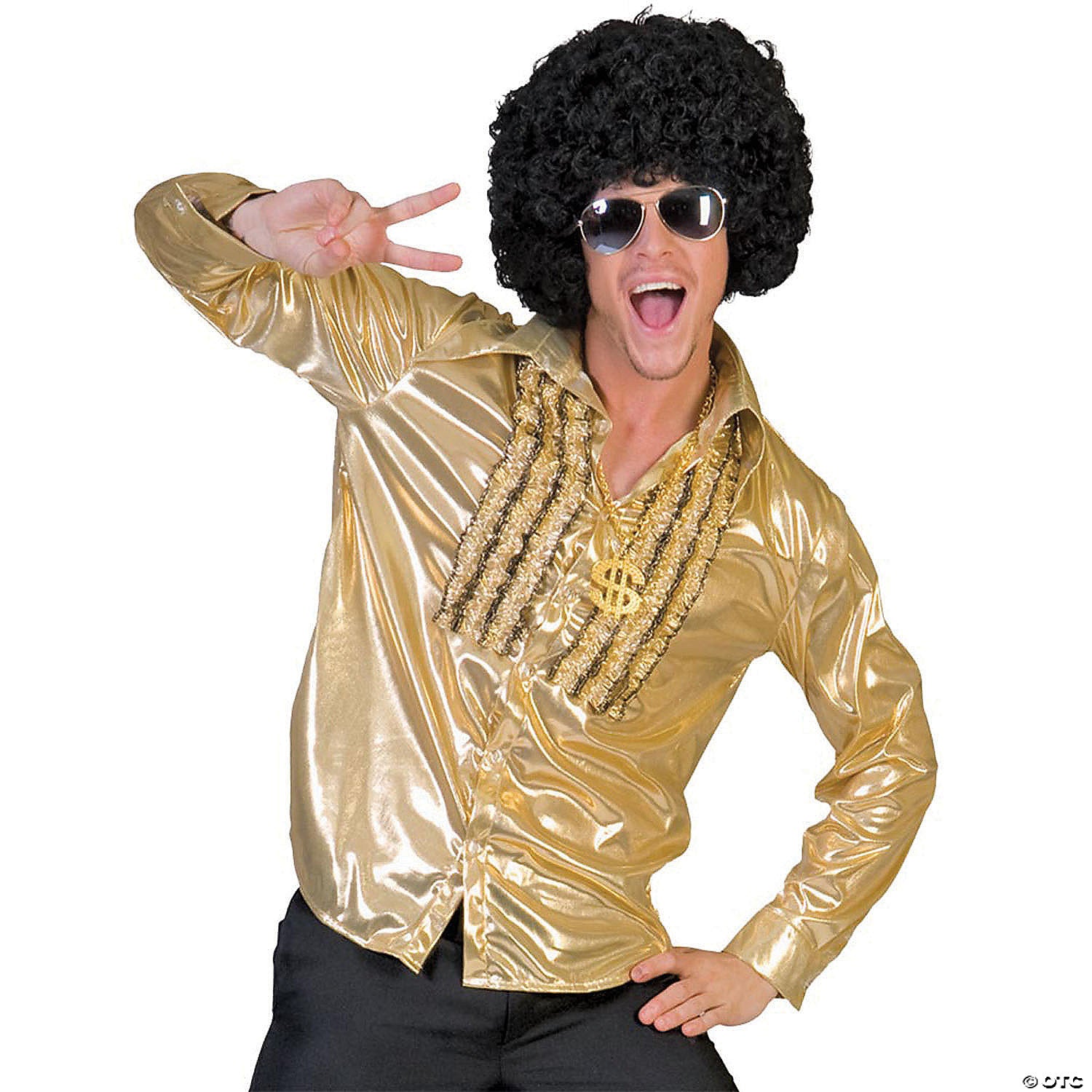 men s silver saturday night fever shirt costume medium~ff783176