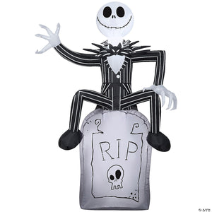 sup blowup inflatable jack skellington on tombstone halloween outdoor yard decoration~ss74039g-a02