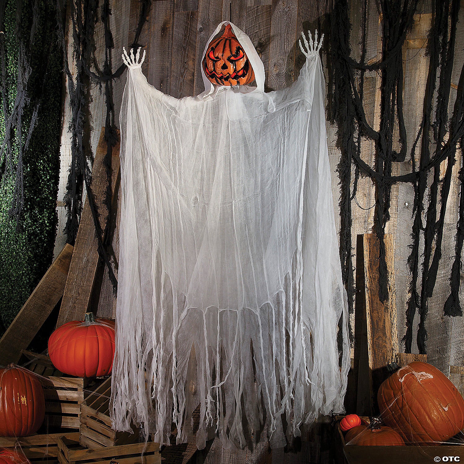 66 hanging animated white robe pumpkin man halloween decoration~atc00098