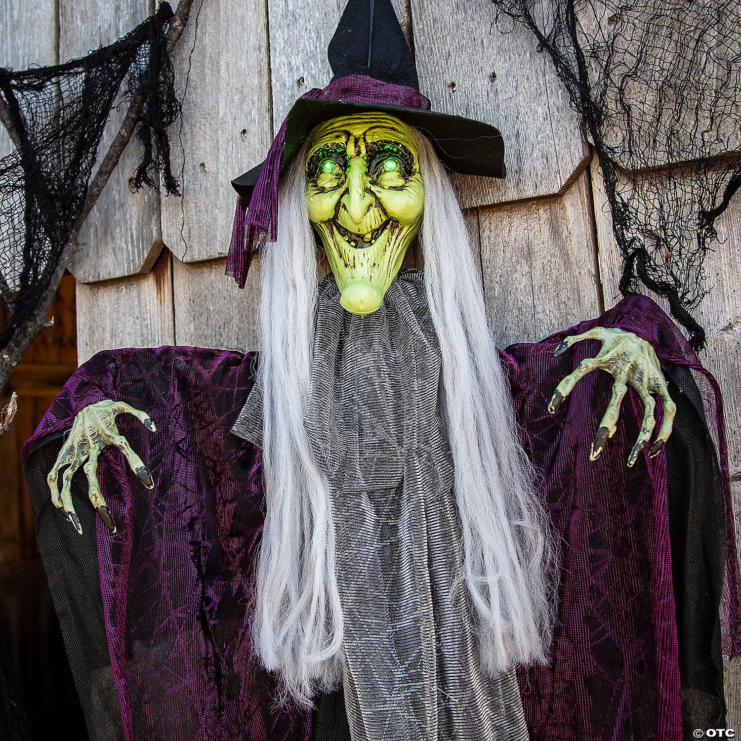 4 ft hanging animated witch with green eyes halloween decoration~atc00020-a03