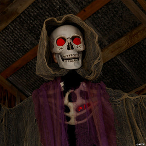 6 ft light up skeletal reaper in gray robes halloween hanging decoration~atc00105-a02