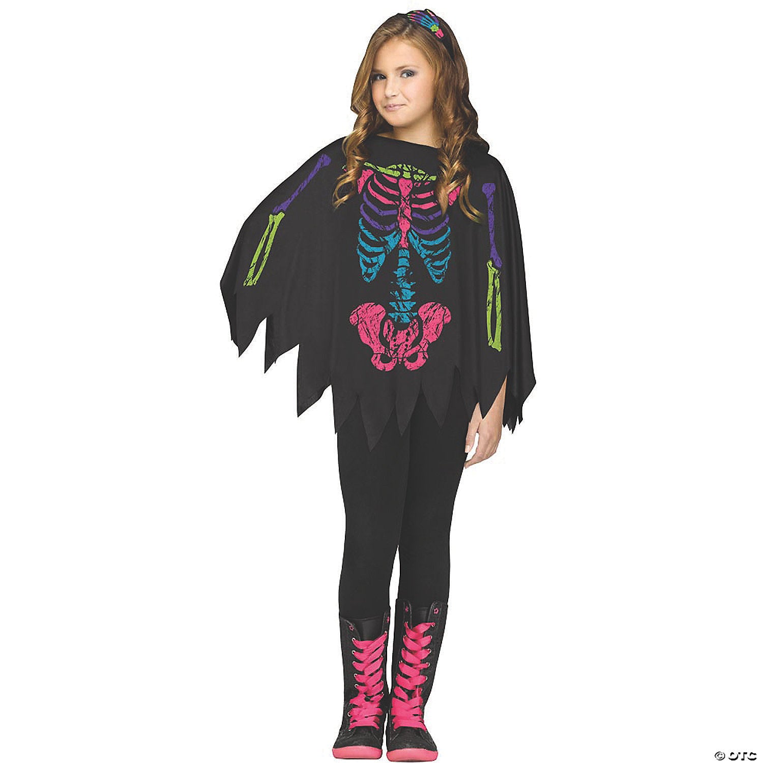 girl& 8217 s colorful skeleton poncho costume~fw90395c