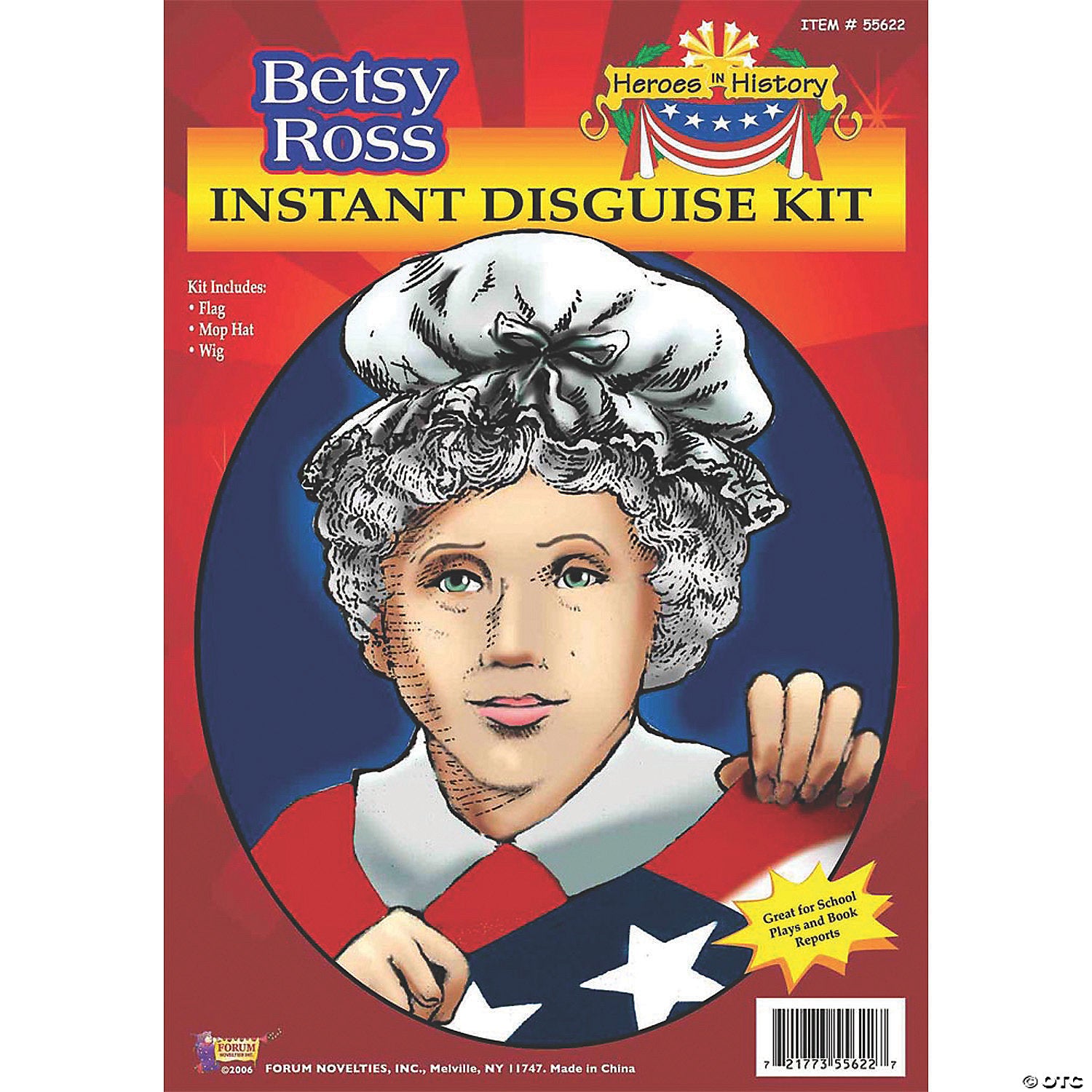 heroes in history betsy ross costume wig hat & flag~fm55622