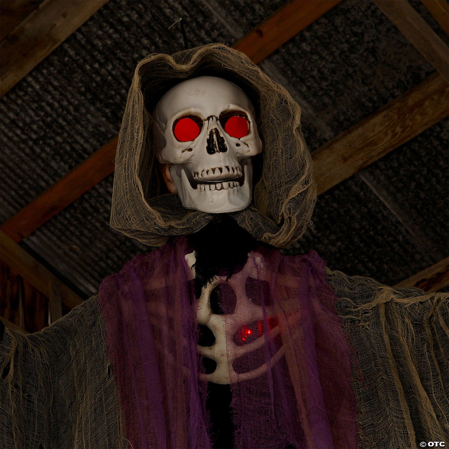6 ft light up skeletal reaper in gray robes halloween hanging decoration~atc00105-a02