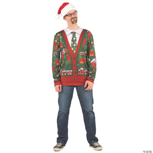 adult ugly christmas cardigan t shirt medium~fr115779md