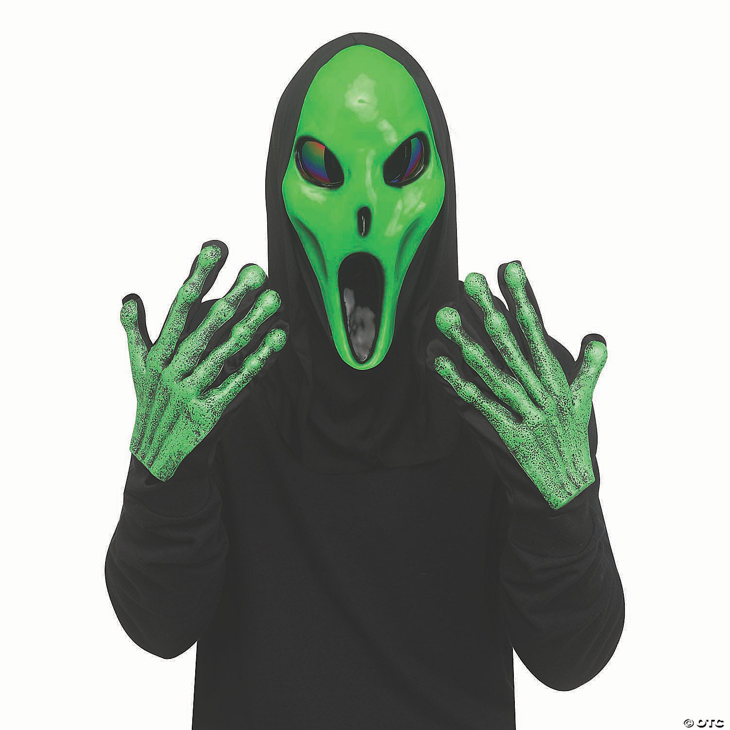adults alien spawn& 8482 green full mask with black shroud & green gloves set~fw93593