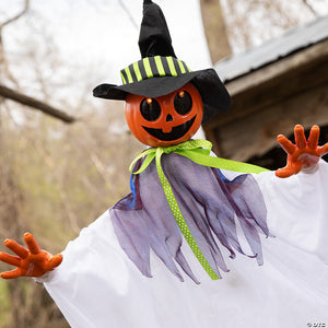 4 animated smiling pumpkin scarecrow hanging halloween decoration~atc00096-a03