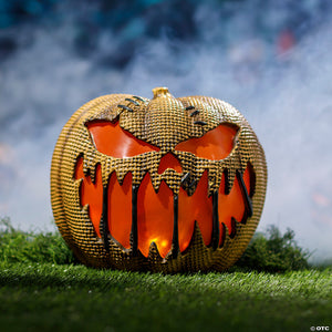 14 animated flaming burlap pumpkin halloween decoration~tt60188-a02