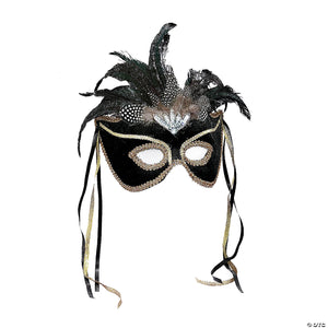 black with gold trim & feathers venetian masquerade mask~fm56291