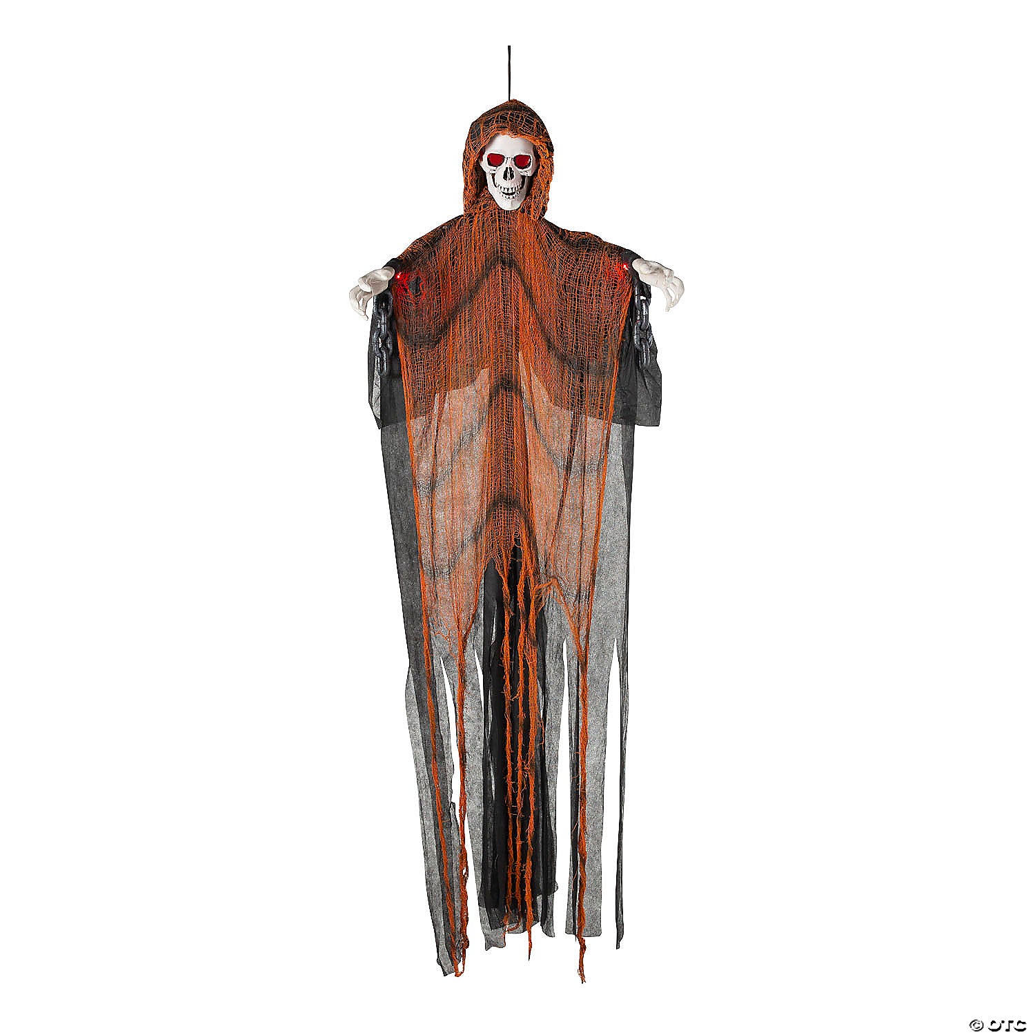 6 ft light up skeletal reaper in orange robes halloween hanging decoration~atc00107-a02